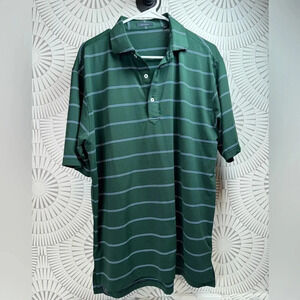 Turtleson‎ Men’s Short Sleeve Polo Shirt Hunter Green w/ Navy and White Stripe L